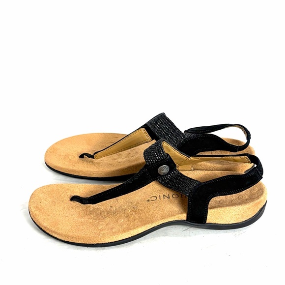 Vionic Brea Black Suede Leather Toe Post Slingback Sandal Womens Size 10 - Picture 3 of 10